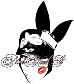 Black and white illustration of a character with bunny ears and red lipstick on a white background.
